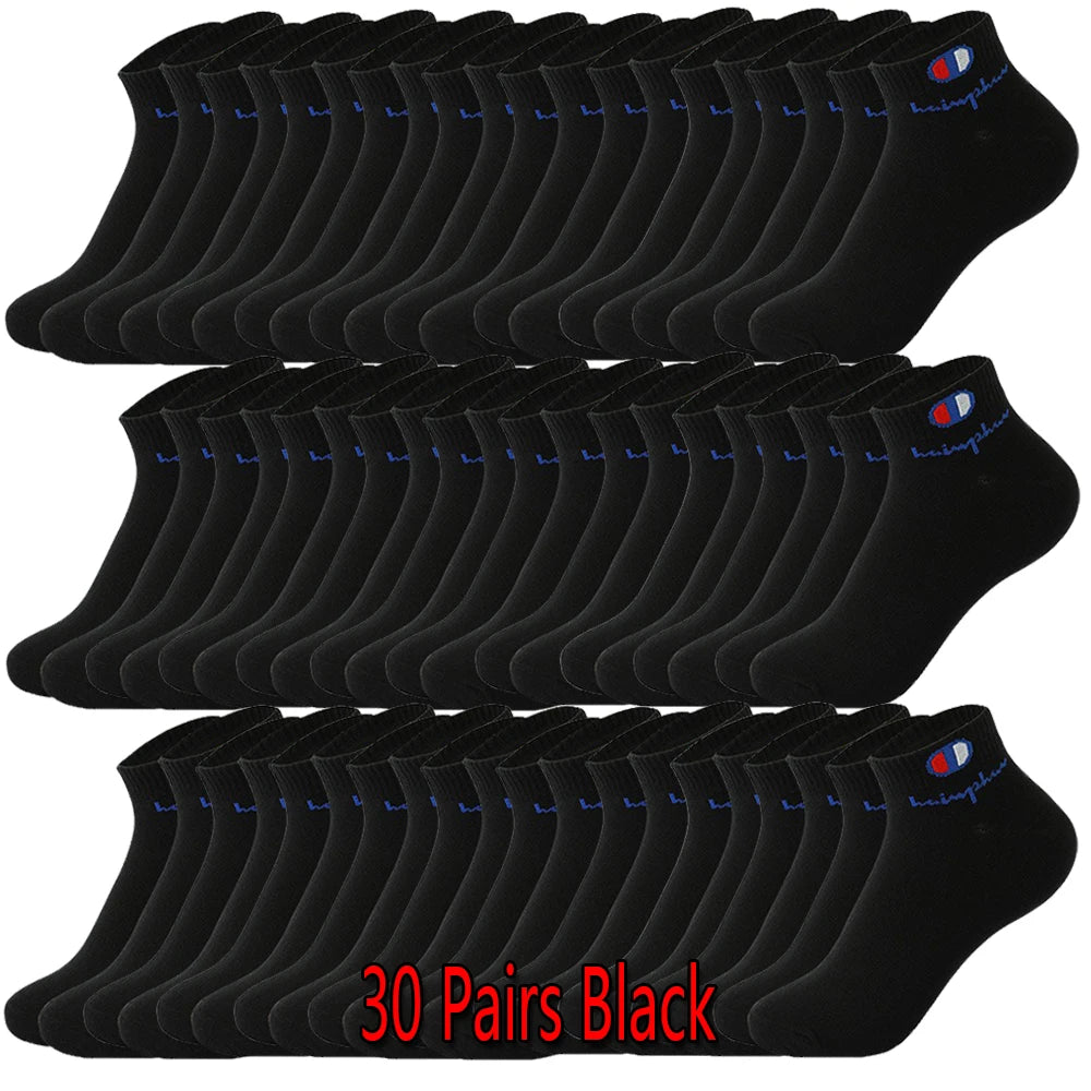 10/20/30 Pairs Socks Men Ankle Cotton Socks Brand Classic Fashion Black White Socks Breathable Mesh Athletic Short Socks Summer