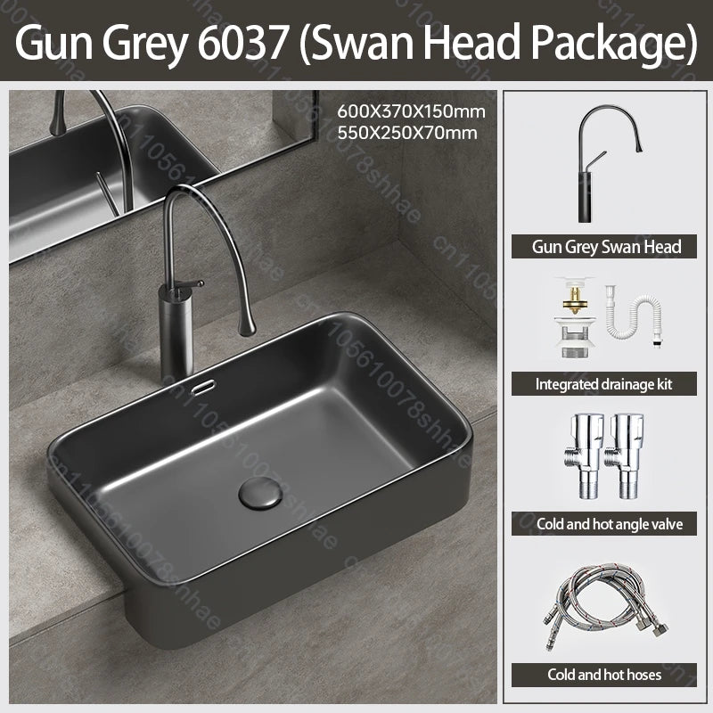 Porcelain Ceramic Vessel Sink with Drain Semi Recessed Vanity Art Sink Wash Basin Bowl for Modern Home Bathroom Decor Washbasin