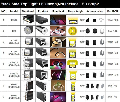 Black Led Neon Silica Gel Tube Diffuser Soft Rope Tube IP67 Waterproof For WS2812B SK6812 WS2811 5050 RGB Flexible Strip Light.