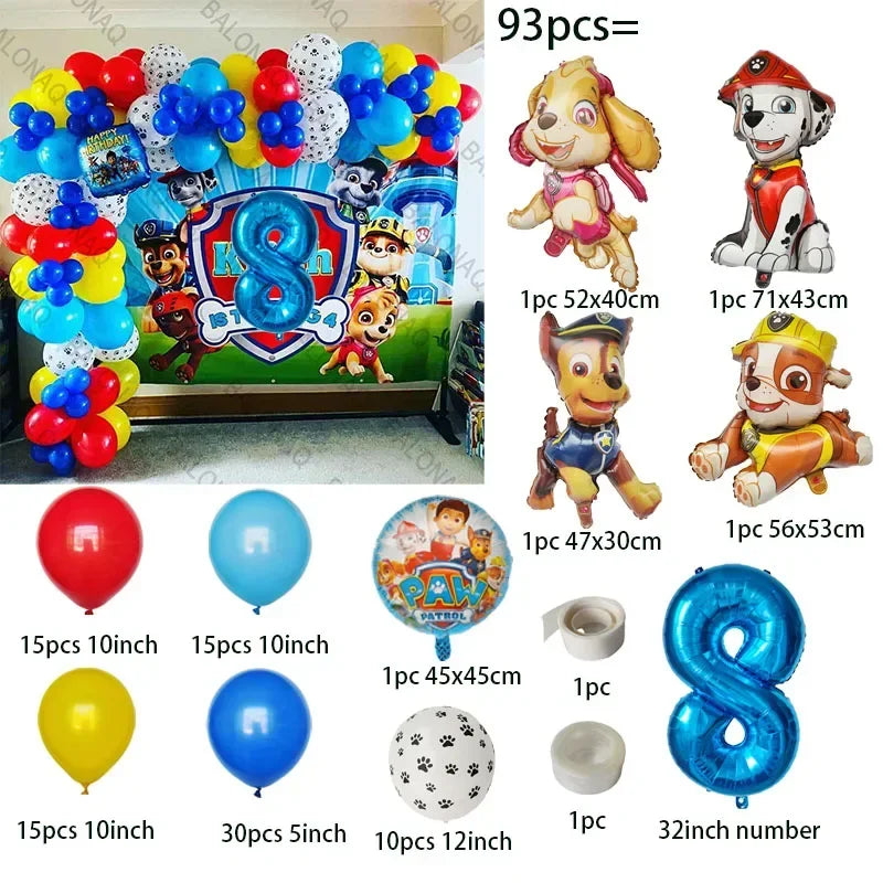93PCS Dog Theme Party Set Birthday Party Decoration Paw Patrol Skin Dog Paw Balloon Bone Aluminum Film Balloon Decoration.