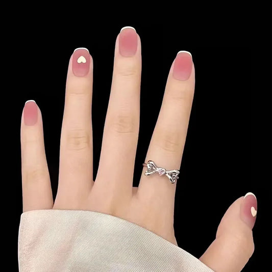 24Pcs/Set White Peach Oolong Gentle French Press on Nail Blush Halo Short Frosted Wearing False Nails Removable Fake Nail Art.