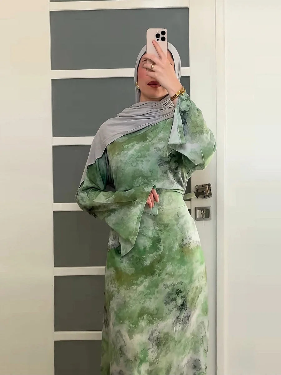 Middle East Women Fashion Dubai Abaya Türkiye Print Long Dress Modest Plain Prayer Ramadan Robe Femme Islam Clothing Kebaya.