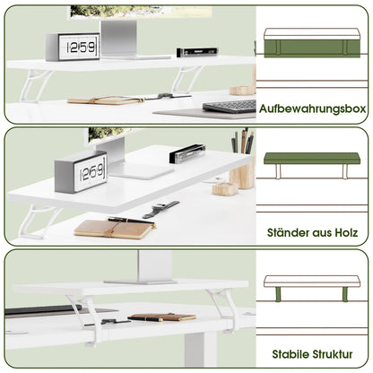 Devoko Höhenverstellbarer Schreibtisch Elektrisch 160×70cm mit Monitorständer,Ergonomisches Sitz-Stehpult (Weiß)