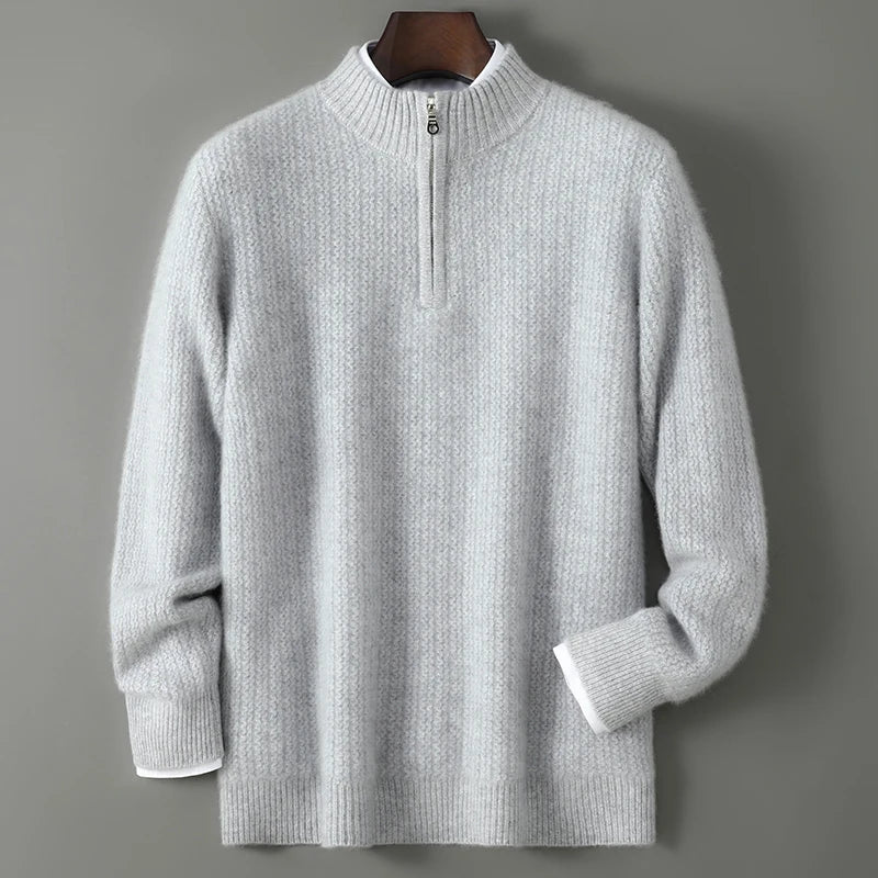 Men's 100% Merino Wool Thicken Sweater Half Zipper Mock Collar Pullover Autumn Winter Cashmere Knitwear Business Casual Clothing