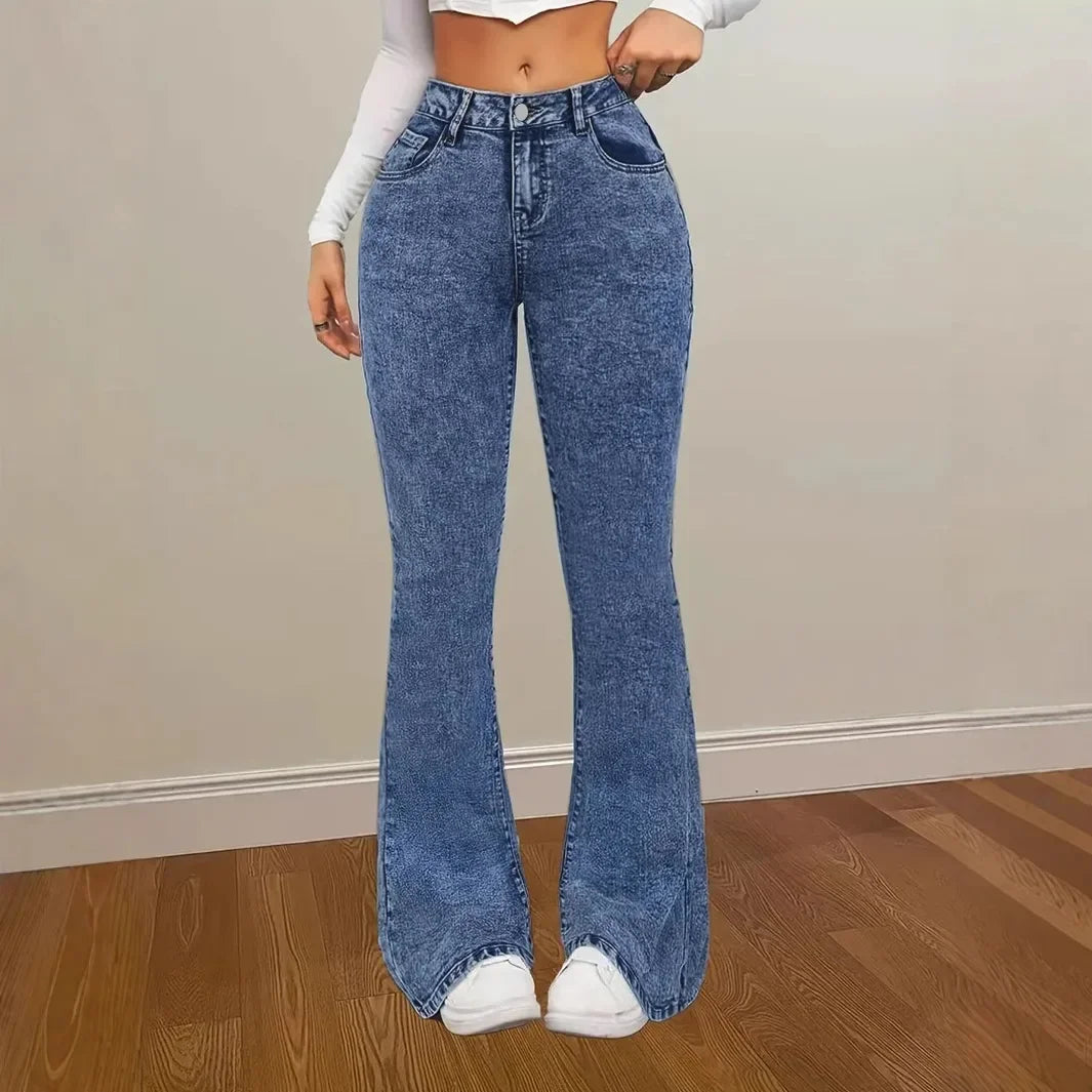 Women's Fashion Slim Fit Casual Micro Flared Jeans High Waist Bootcut Denim Pants Mid Rise Wide Leg Trousers.