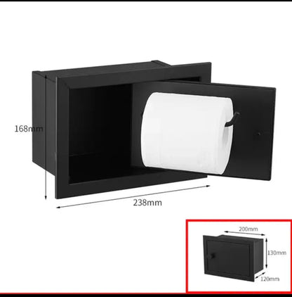 Einbau-Toilettenpapierrollenhalter in Mattschwarz, Aufbewahrungsbox für Seidenpapier aus Edelstahl für Badezimmer, Küche