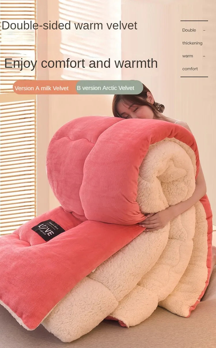 New Super Warm Lamb Wool Quilt Winter Thickened Cotton Quilt Warm Cotton Double sided Velvet Soft Extra Large Blanket.