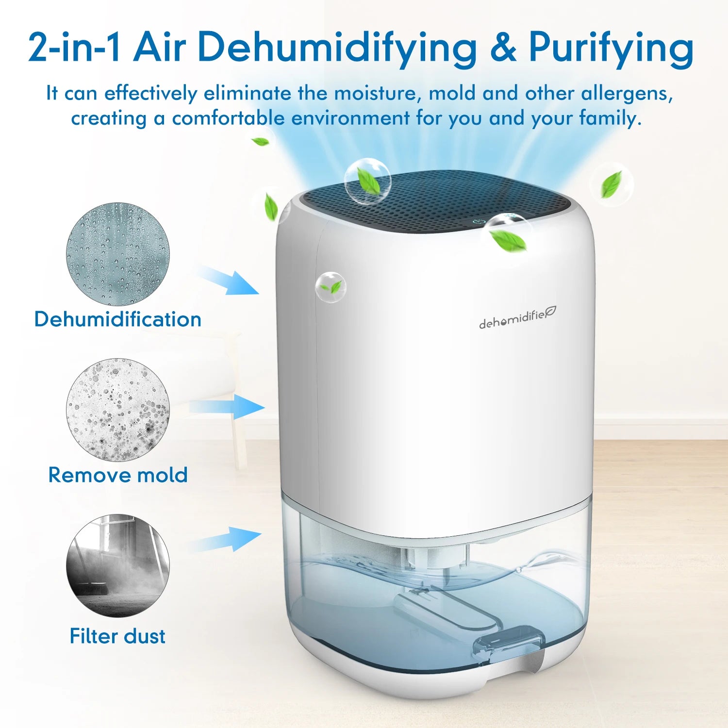 Air Dehumidifier for Bedroom 7 Corlor RGB Light 280 sq. ft Mini Portable Utral Quiet and Auto Shut Off  Closet Bathroom1000ML.