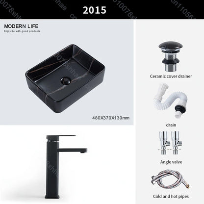 Luxuriöses Vintage-Keramikgefäßwaschbecken für Badezimmer, Waschtisch, Kunstbecken über der Theke, Waschbecken mit Abflusszubehör, Arbeitsplatte