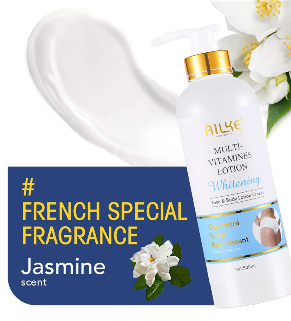 AILKE Multi Vitamin Whitening Body Lotion With Vitamins A,E,B3,B5, Increase Skin Radiance, Even Skin Tone, Moisturizer Cream.