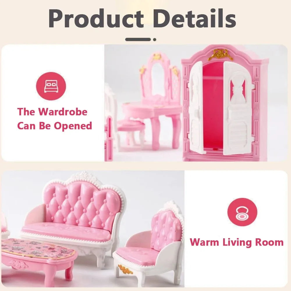 Hot Sale Cute Kawaii Pink 10 Items/Lot Miniature Dollhouse Furniture Accessory Kids Toys Kitchen Cooking Things For Girl Gifts.