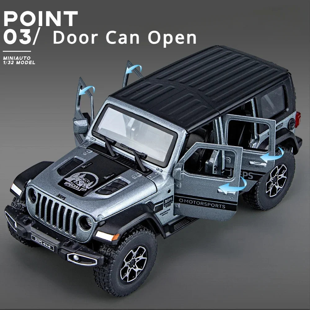 1:32 Jeep Wrangler Rubicon Off-road car Alloy Model Car Toy Diecasts Metal Casting Sound and Light Car Toys For Children Vehicle.