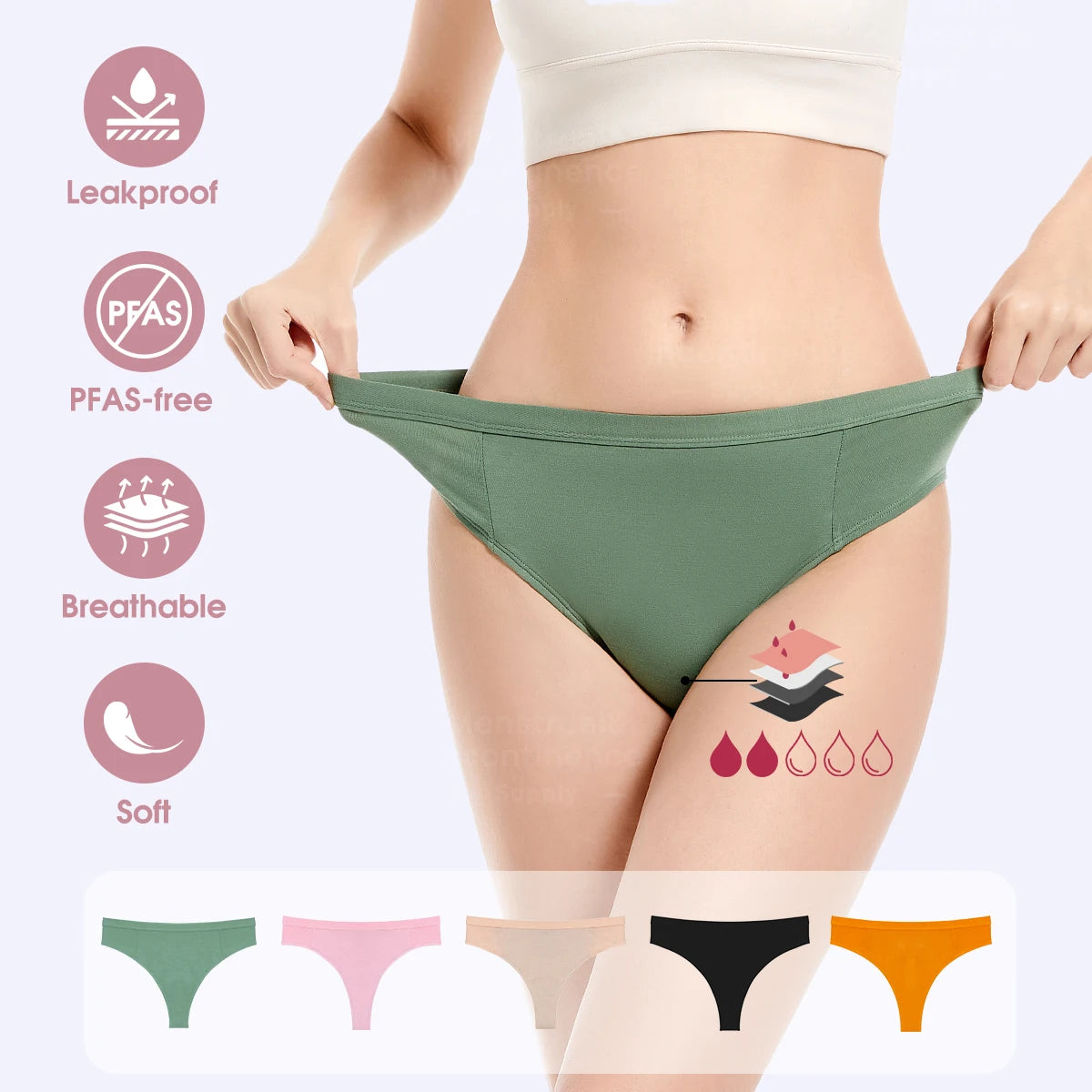 Bikini Menstrual Panties Eco-friendly Reusable Breathable Leakproof Period Underwear for Women Bamboo Fibre.