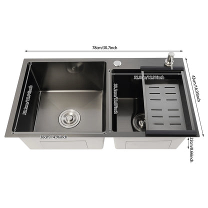 Doppelschüssel-Spüle, Küchenspüle aus Edelstahl, modernes Küchenspülen-Set (Drainpipes + Siebgefäße + Abflusskorb + Seifenspender)