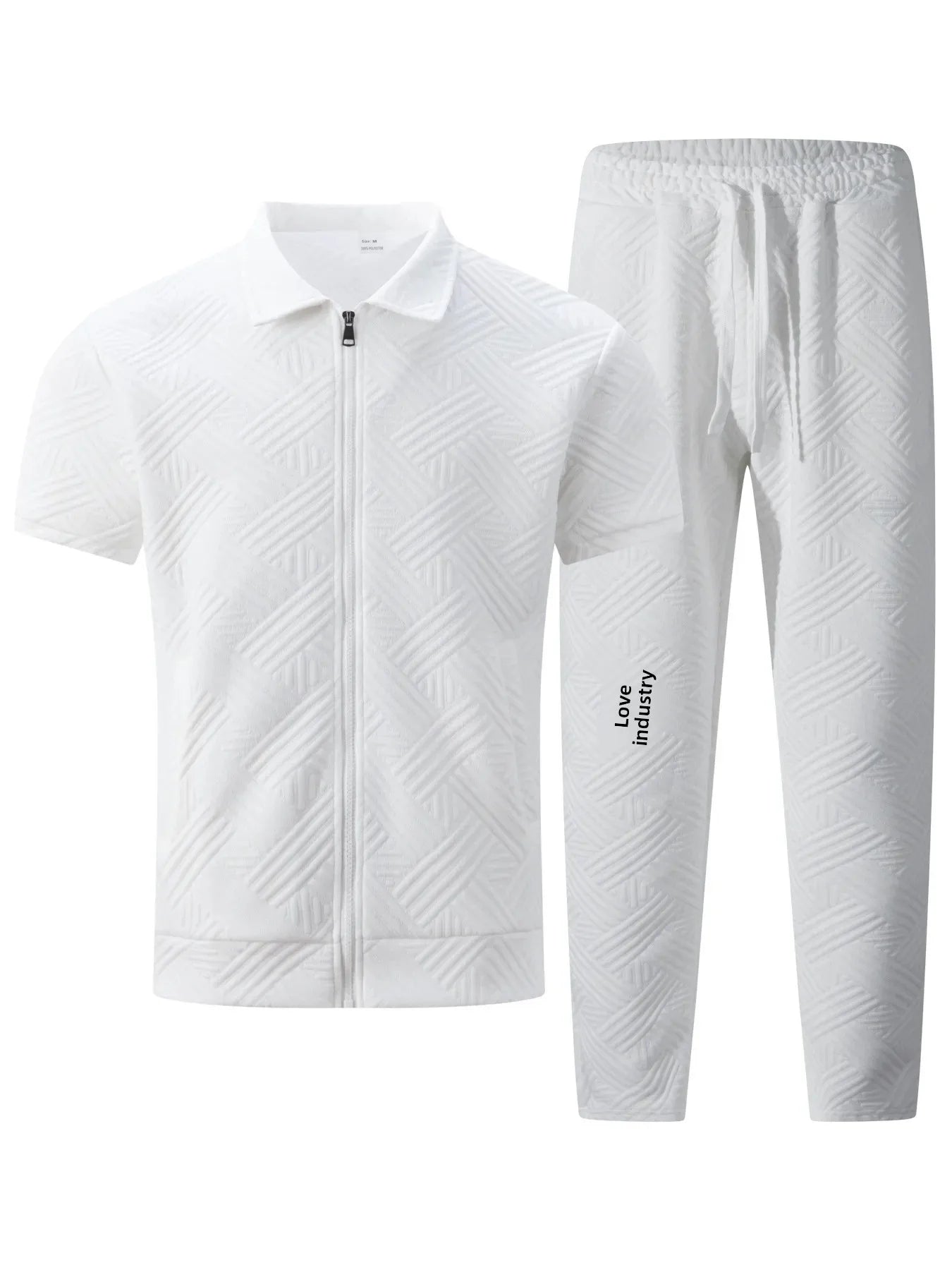 Men's Summer New Style Solid Color Knitted Short Sleeve Cardigan with Long Pants Casual Set Sporty Look from Mainland China