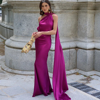 Elegante Feste Band Frauen Halfter Kleid Off Schulter Ärmellose Backless Dünne Weibliche Maxi Kleider 2025, Sommer Neue Chic Dame Robe