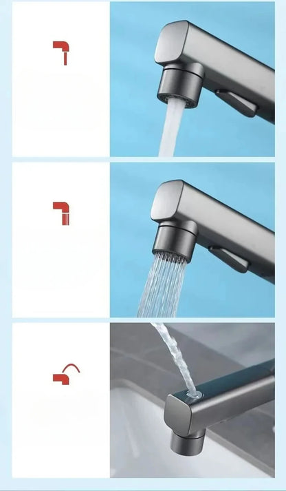 3 Function Stream Sprayer Hot Cold Brass Washbasin Faucet for Bathroom Single Handle Dual Hole Pull Out Basin Sink Mixer Tap