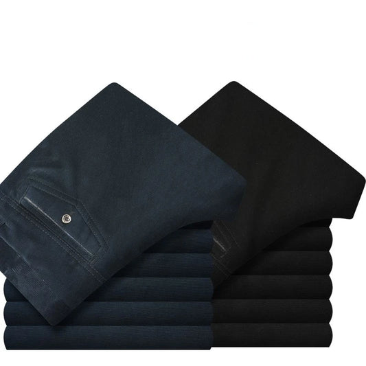 Business Casual Men Corduroy Pants Autumn Winter New Solid Zipper Pockets Simplicity Fashion Loose Thicken Straight Trousers.