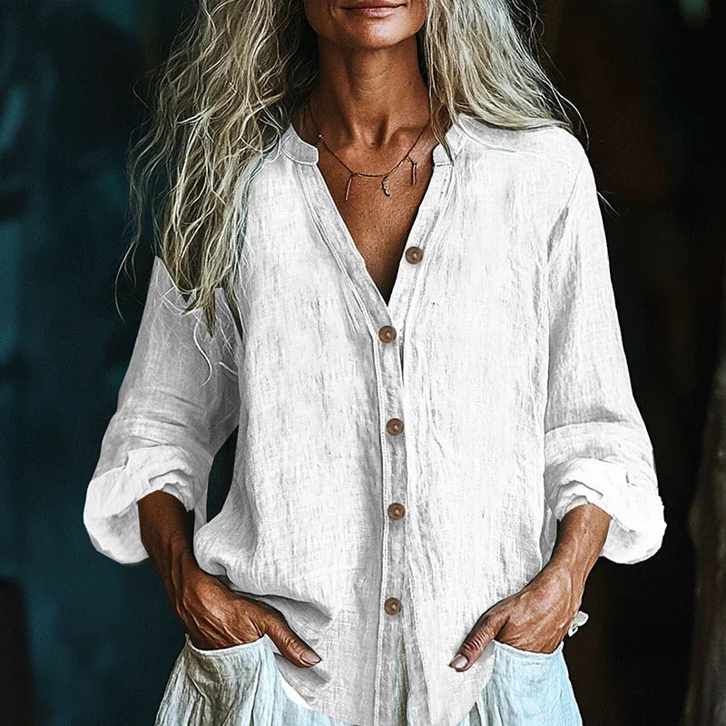 Spring Summer Casual Long Sleeve Shirt Blouses Women Solid Color Cotton Line Cardigan Loose Button Shirts For Women Tops.