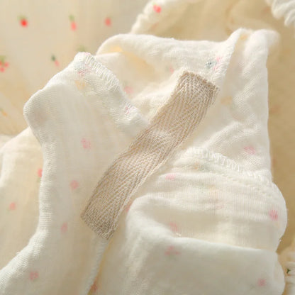 Pajamas pure cotton three-piece set spring and summer thin crepe autumn gauze lapel short-sleeved trousers shorts loungewear set.