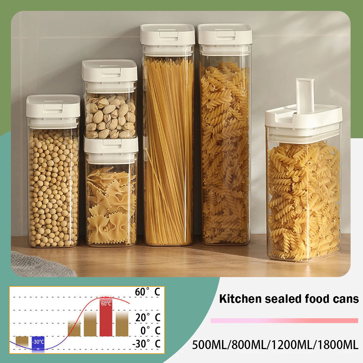 Pasta Storage Box Transparent Plastic Grain Seal Tank Spaghetti Storage Container Moisture-Proof Snack Jar Kitchen Food Tank.