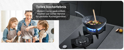 30cm Glass Gas Hob 2400W/1800W Dual Gas (Natural/Propane) Auto Flame Safety 2 LED Bulbs Built-in or Freestanding 220-240V CE.