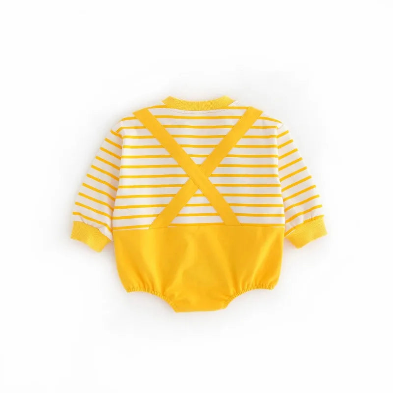 Gelbe Kollektion Frühling Herbst Baby Mädchen Junge Rundkragen Lange Ärmel Cartoon Bär Body/Strampler Neugeborenen Overall K31266.