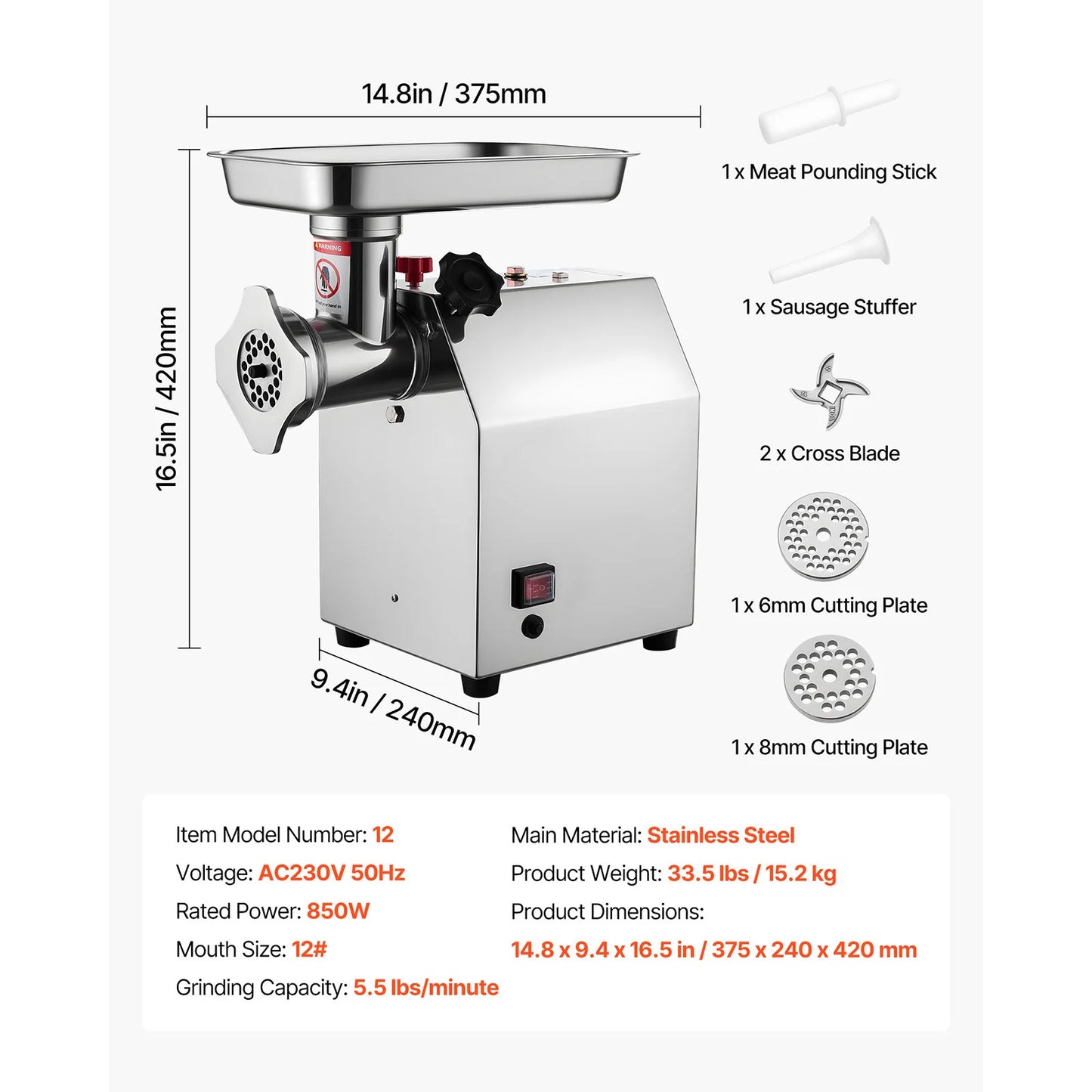 SucceBuy Meat Grinder 4.5 Lbs-9.2Lbs/Min Capacity Electric Meat Mincer w/ Blade Grinding Plate Sausage Maker for Kitchen Home.