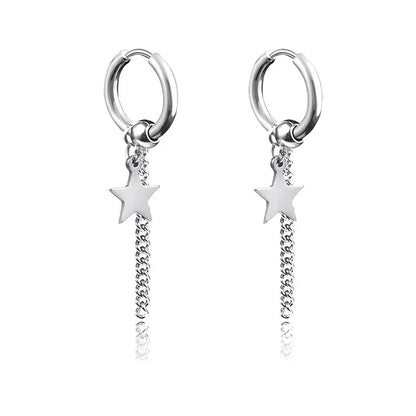 New Punk Stainless Steel Chain Hoop Earrings For Women Men 2023 Trendy Goth Pop Hip Hop Pendants Ear Jewelry Accessories Earring.