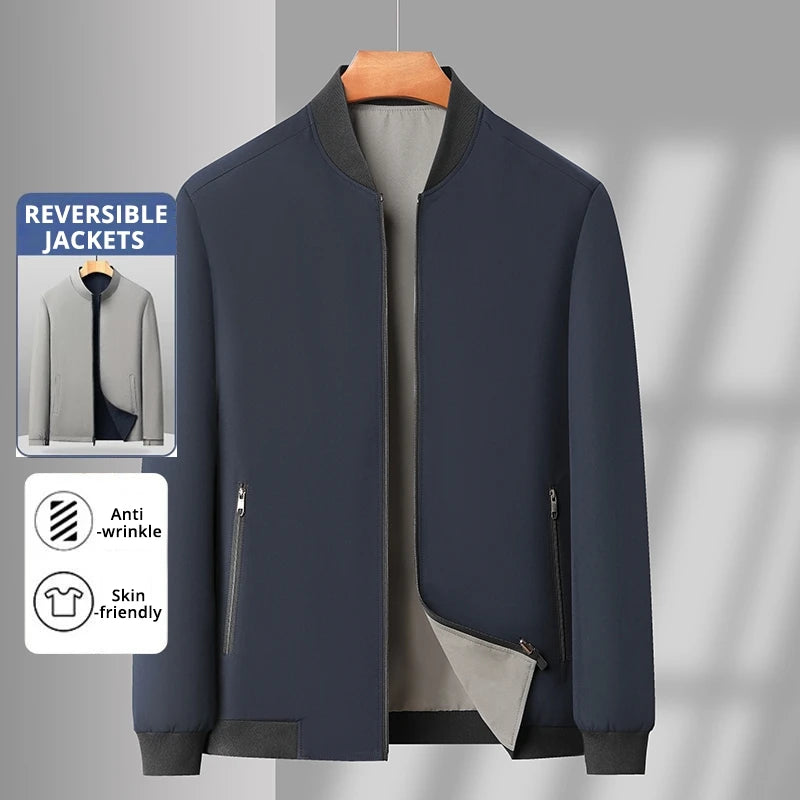 Premium Wrinkle Free Reversible Breathable Baseball Collar Men Blazer Jacket Business Casual Windbreaker Lightweight Coats