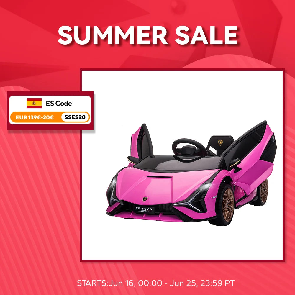 Homcom Lamborghini Sian 12V Electric Car for Children +3 Years Remote Control Door Opening Music Mp3 108X62X40 cm.