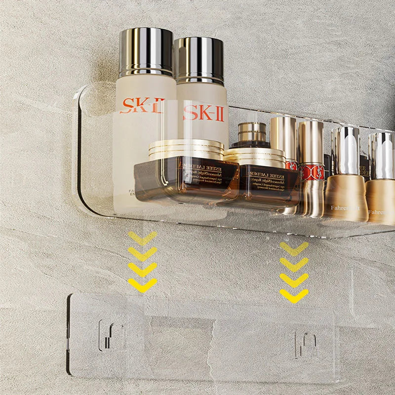 An der Wand montierte Dusch-Shampoo-Racks, Regale, Organizer, nicht bohrend, abnehmbares, transparentes PET-Material, Badezimmer-Aufbewahrungsregal