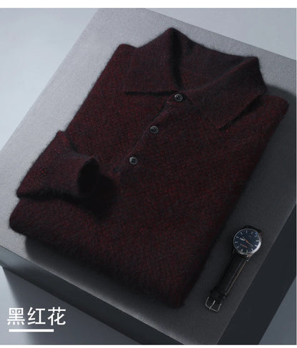 Men's 100% Mink Cashmere Large Size Sweaters Autumn Winter Solid POLO-neck Casual Knit Pullovers Men Long Sleeve Warm Jumper to.