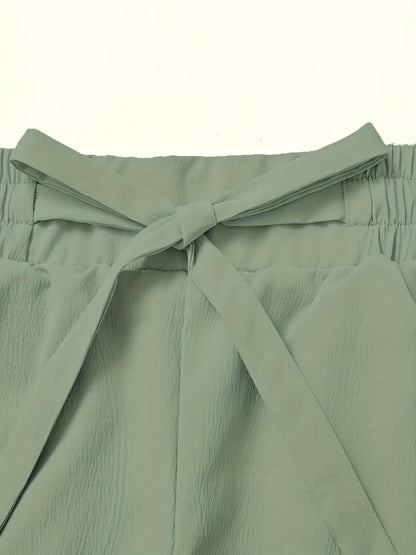 Women's fashion elegant suspender trousers set solid color casual elegant fake belt cw32369.