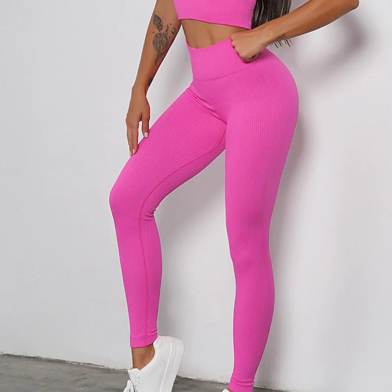 Ribbed Seamless Yoga Leggings For Gym High Waisted Push Up Sport Women Fitness Pants Workout Tummy Control Tights Female Legging.