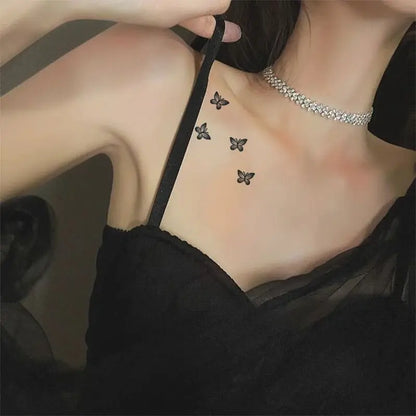 1/6pcs Black Butterfly Fake Tattoo Waterproof Temporary Tattoo Stickers Leg Arm Hand Foot Body Arts Magic Flower Texture Sticker.