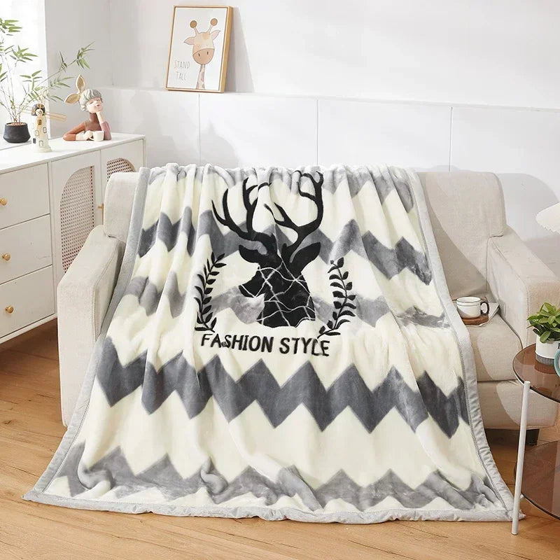 Double Layer Winter Thicken Raschel Plush Weighted Blanket For Bed Warm Heavy Blankets Throw Printed Flowers Fluffy Soft Carpet