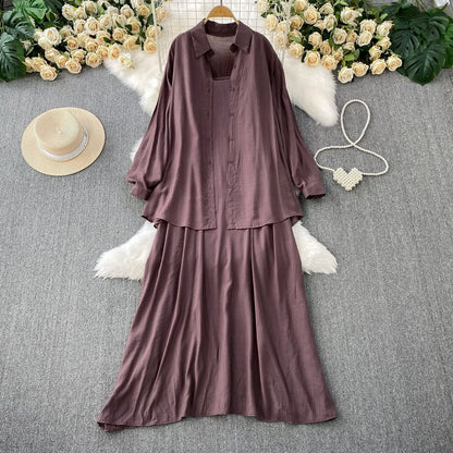 Muslim Women Shirt Dress Two Piece Set Solid Modest Suits Ramadan Musulman Ensemble Morocco Dubai Abayas Islam Outfits Jalabiya.