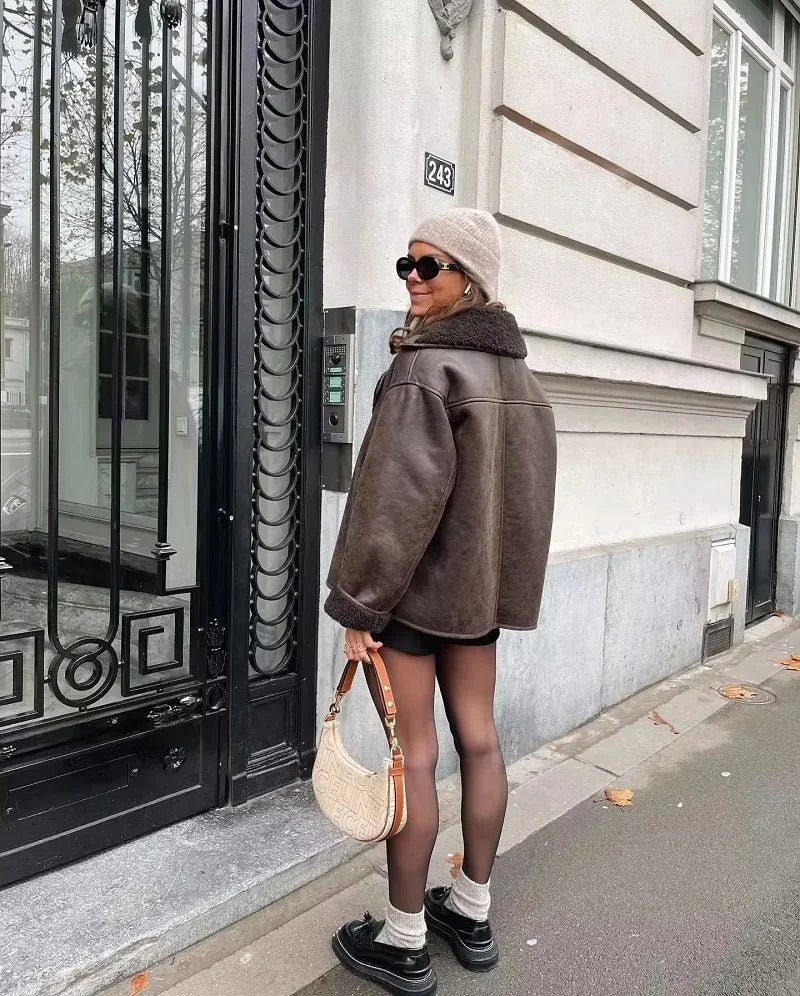 MUJER 2025 Frau Dicke Faux Leder Jacken für Frauen Herbst Winter Warme Mäntel Weibliche Demi-saison Plüsch Jacke Frauen Outer