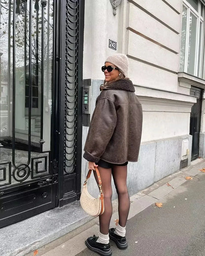 MUJER 2025 Frau Dicke Faux Leder Jacken für Frauen Herbst Winter Warme Mäntel Weibliche Demi-saison Plüsch Jacke Frauen Outer