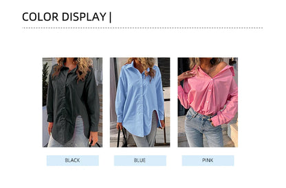 New Long Sleeve Ladies Tops Blouses Button Down Casual Shirt Women Turn-down Solid Collar Loose Blouse Women.