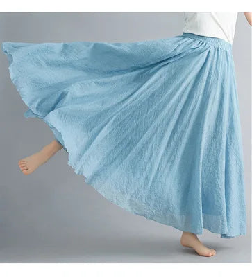 2023 new Summer Cotton Linen A-line Skirt Women Solid Color Loose High Waisted Long Skirts For Women Loose Vintage Ankle-length.