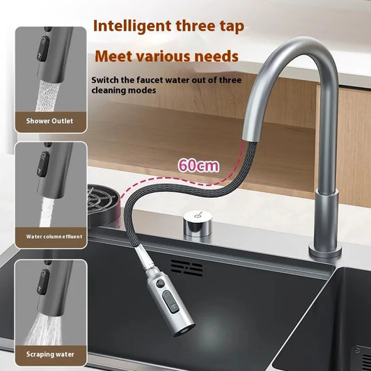 Stainless Steel Smart Water Catalyst Sinks large Double slot Purification Sterilized Fruit Dishwashing Kitchen Sink