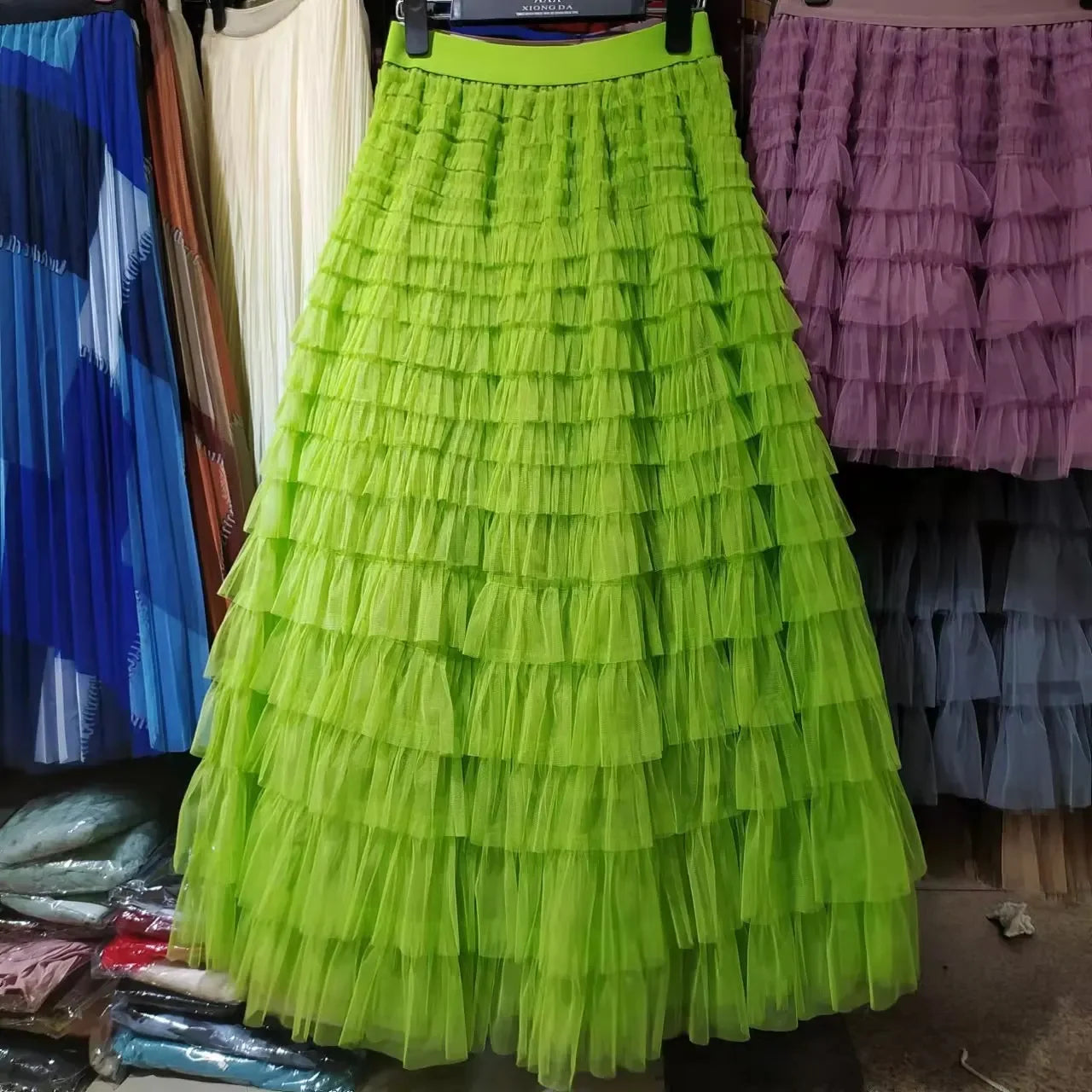 Chamliforve Women Tulle Mesh Skirt Elegant Elastic Waist Fairy Long A-line Tutu Skirt for Spring Summer Long Cake Skirt