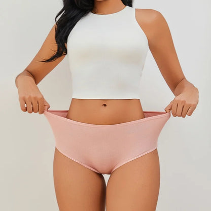 7Pcs Women's Cotton Panties Solid Color Plus Size Briefs Female Mid Waist High Elastic Underwear Cozy Breathable Lingerie S-2XL