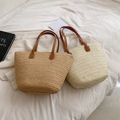 Women's Large Capacity Shoulder Bag Summer Straw Woven Basket Handbag Fashion Female Luxury Designer Beach Bag Bali Shopper Tote