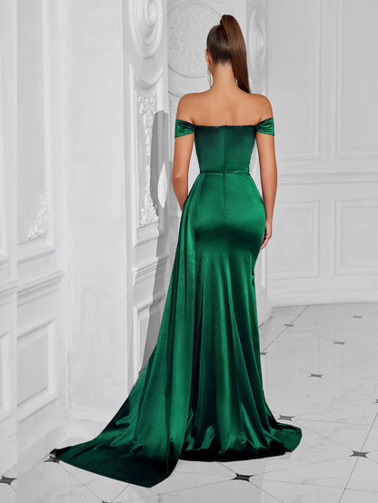 Sexy trägerloses, rückenfreies, hoch gespaltenes Maxikleid für Frauen, schwarz, schulterfrei, ärmellos, figurbetont, Club-Party, langes Kleid