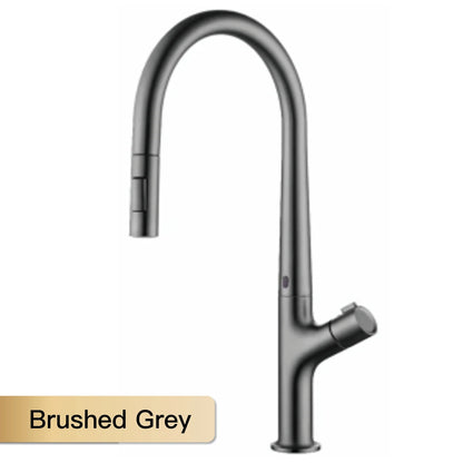 High-end gun gray brass kitchen faucet induction design single handle cold and hot dual control 2 function simple sink faucet