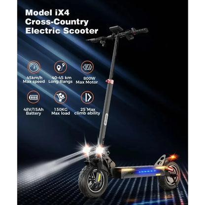 ISCOOTER IX4 Electric scooter 800W motor 48V15AH lithium battery, 10-inch off-road tires, adult foldable electric scooters.