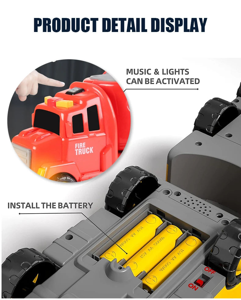 5pcs Kids Toy Construction Vehicles Transport Truck Carrier Toy Truck For Toddler Boys Girls Fire Truck Gift For Boys And Girls.